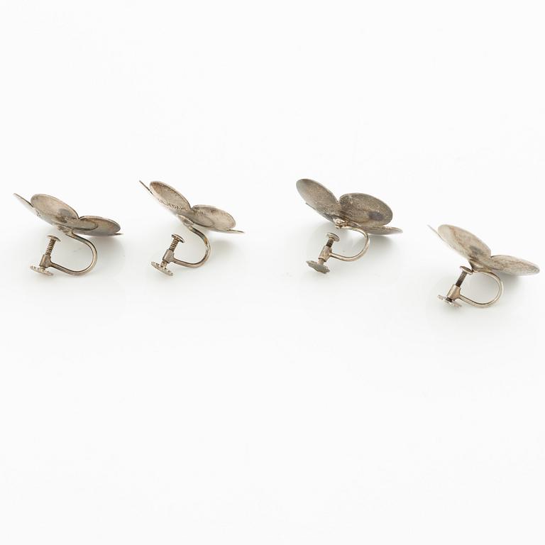 A bracelet and two pairs of earrings, silver, including E Ohlsson, Stockholm 1977.