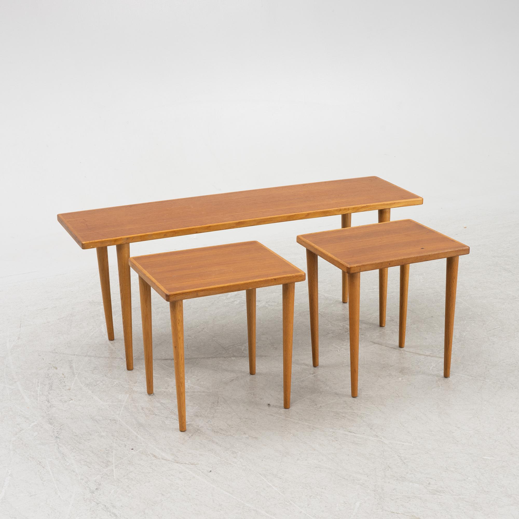 Yngve Ekström, teak, nesting tables, 3 pieces, 1950s/60s.