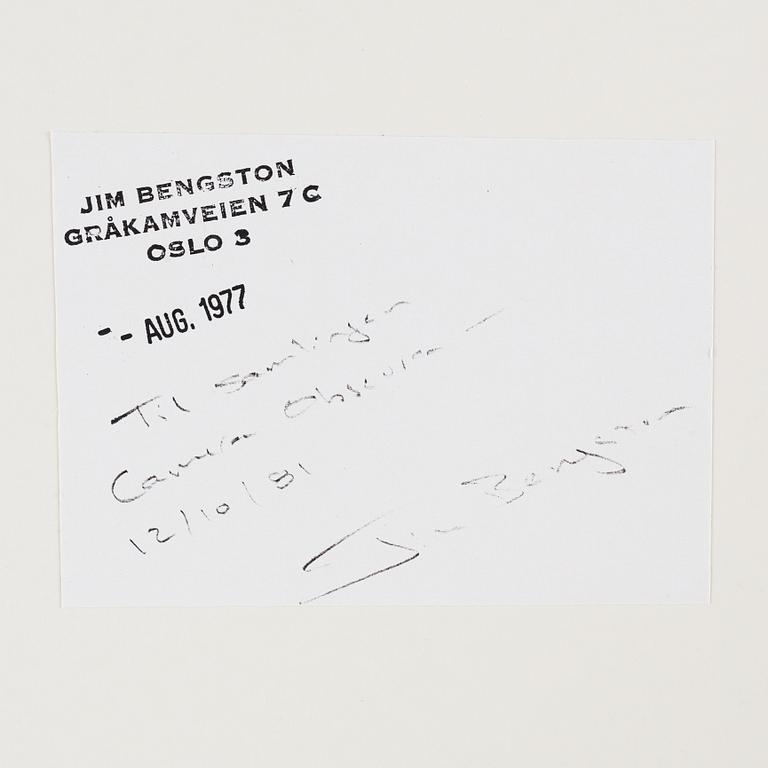 Jim Bengston, fotografi signerad a tergo.