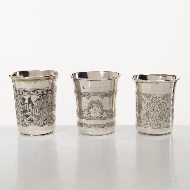 Bägare, 5 st, silver, Ryssland, 1800/1900-tal.