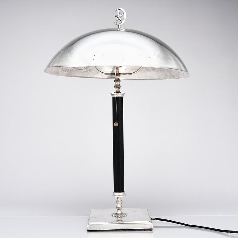 Elis Bergh, attributed to, a Swedish Grace silver plated table light, C G Hallberg, Sweden 1920s.