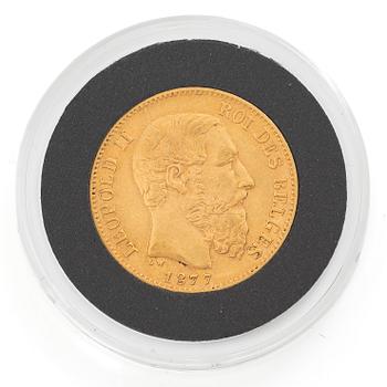 Gyldmynt, Belgien, Leopold II, 20 francs,  1877,