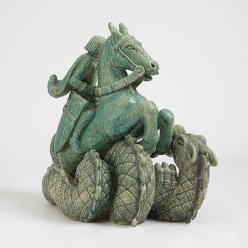 Gunnar Nylund, 'Saint George and the Dragon', a monumental stoneware sculpture, Rörstrand, Sweden, mid 1900s.