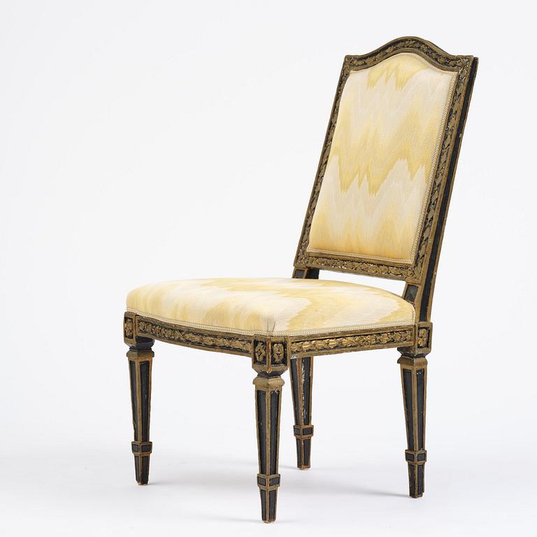 A French Louis XVI chair, late 18th century.