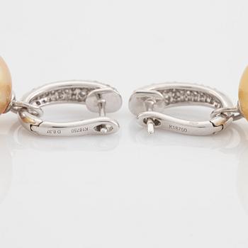 South sea pearl and brilliant cut diamond earrings.