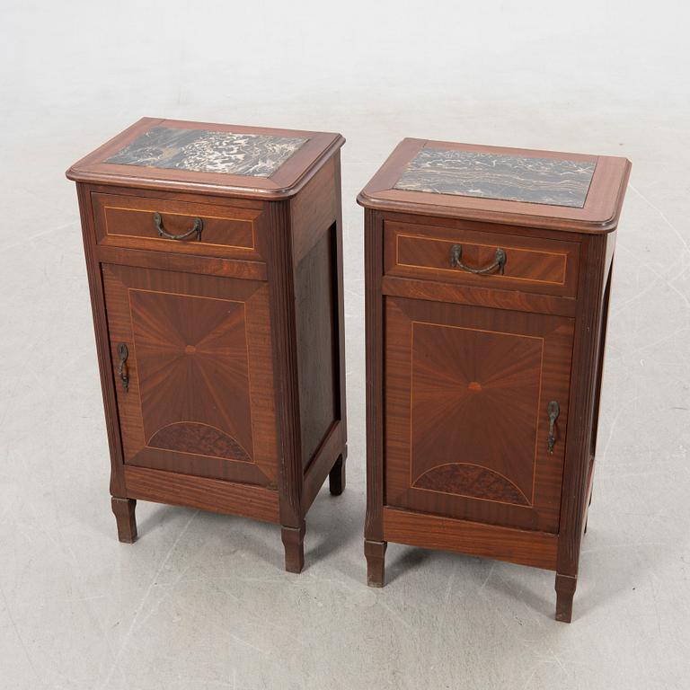 Bedside tables, a pair, first half of the 20th century.