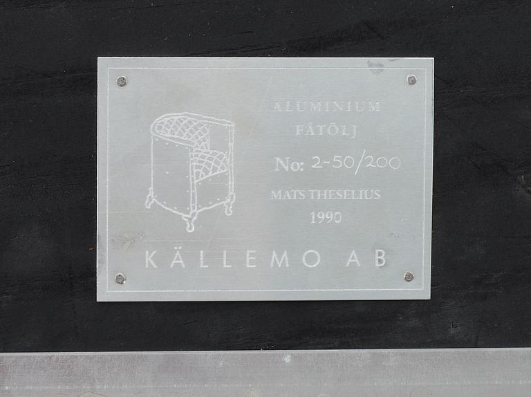 MATS THESELIUS, fåtölj, "Aluminiumfåtölj", Källemo AB, Värnamo ca 1990.