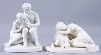 FIGURINER, 2 st, parian, delvis Gustafsberg.