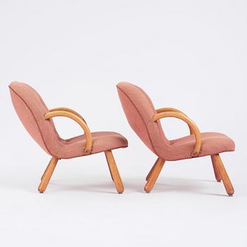 Swedish Modern ett par, "Clam chairs",  möjligen  Erik Eks Snickerifabrik, sannolikt 1950-tal.