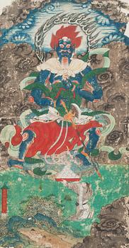 A painting of a wrathful deity with Buddhist devotee, Qing dynasty, presumably 18th Century.