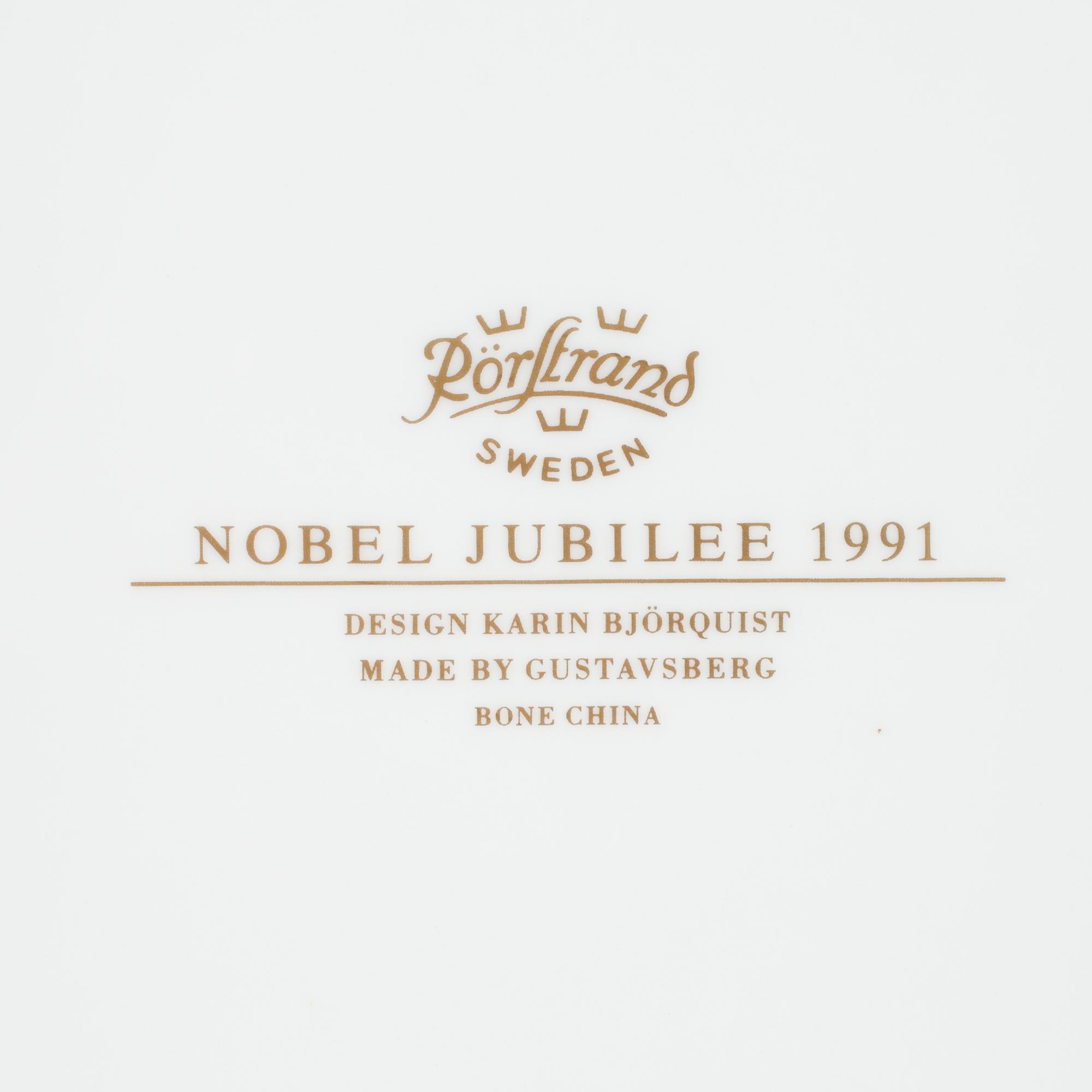 KARIN BJÖRQUIST, tallrikar, 11 st, porslin, "Nobel Jubilee 1991", Rörstrand/Gustavsberg.