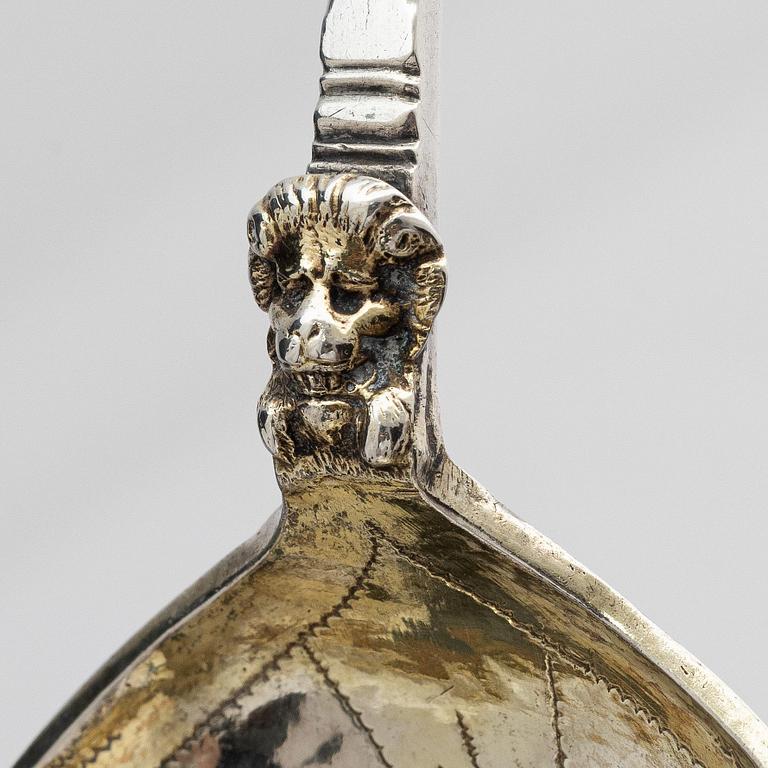 Conrad Heitmüller, sked, delvis förgyllt silver, Nyköping 1775.