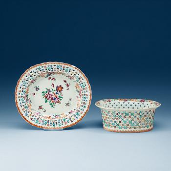 1613. A famille rose basket with stand, Qing dynasty Qianlong (1736-95).