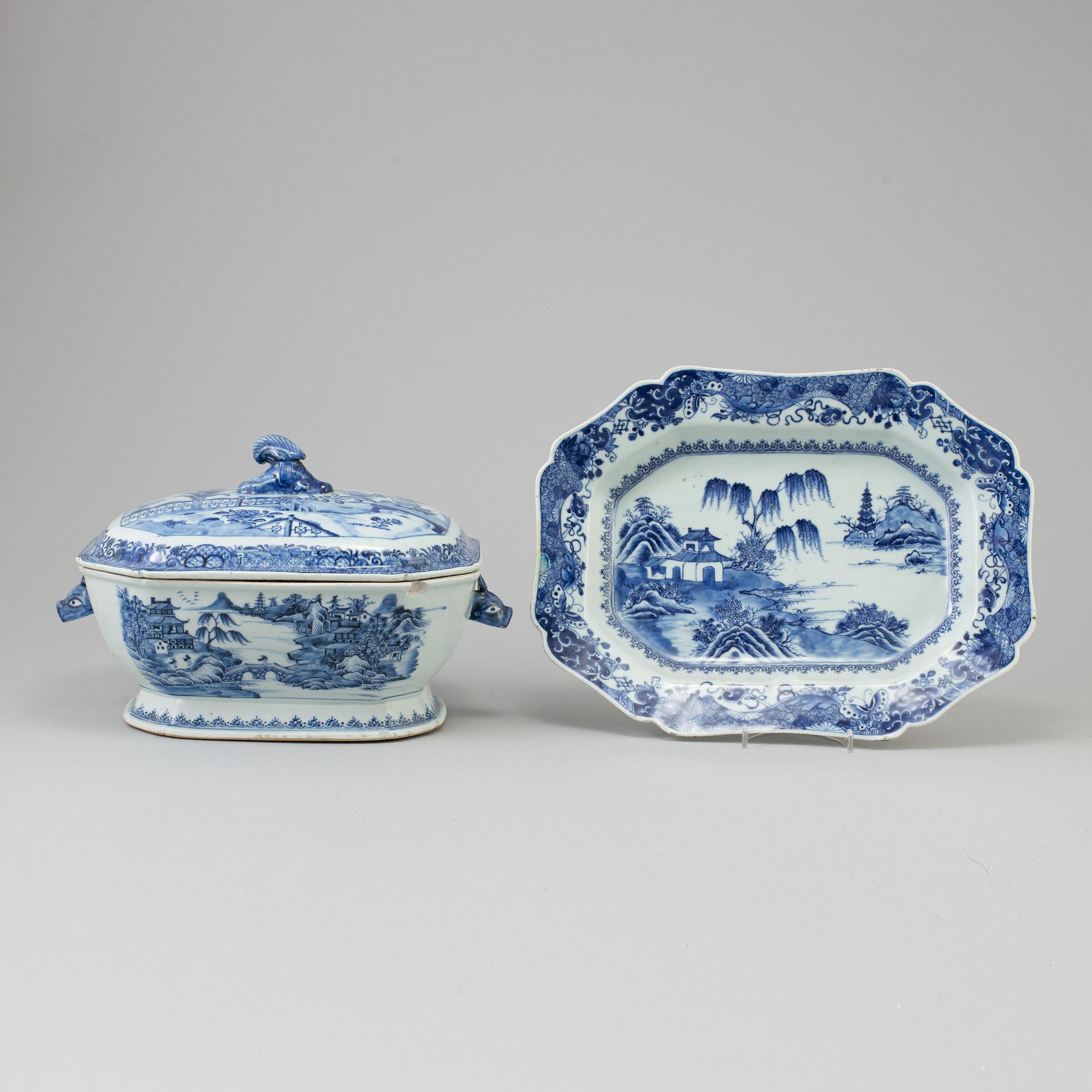 TERRIN med LOCK och FAT, kompaniporslin. Kina, Qingdynastin, Qianlong (1736-95).