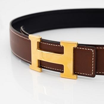 Hermès, A reversible leather and gold hardware 'Constance' belt from 2001.