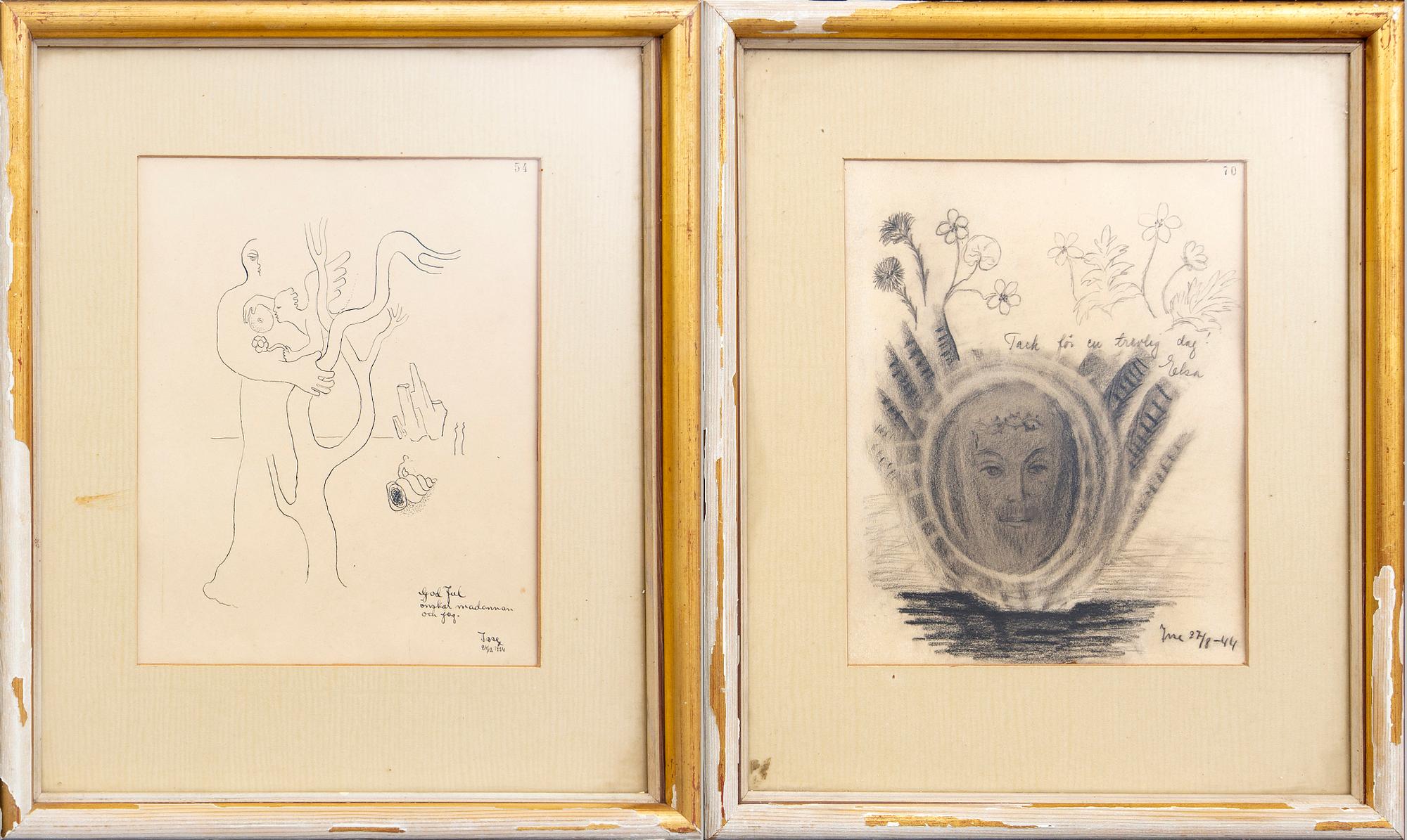 Esaias Thorén, two drawings, signed -34 & -44.