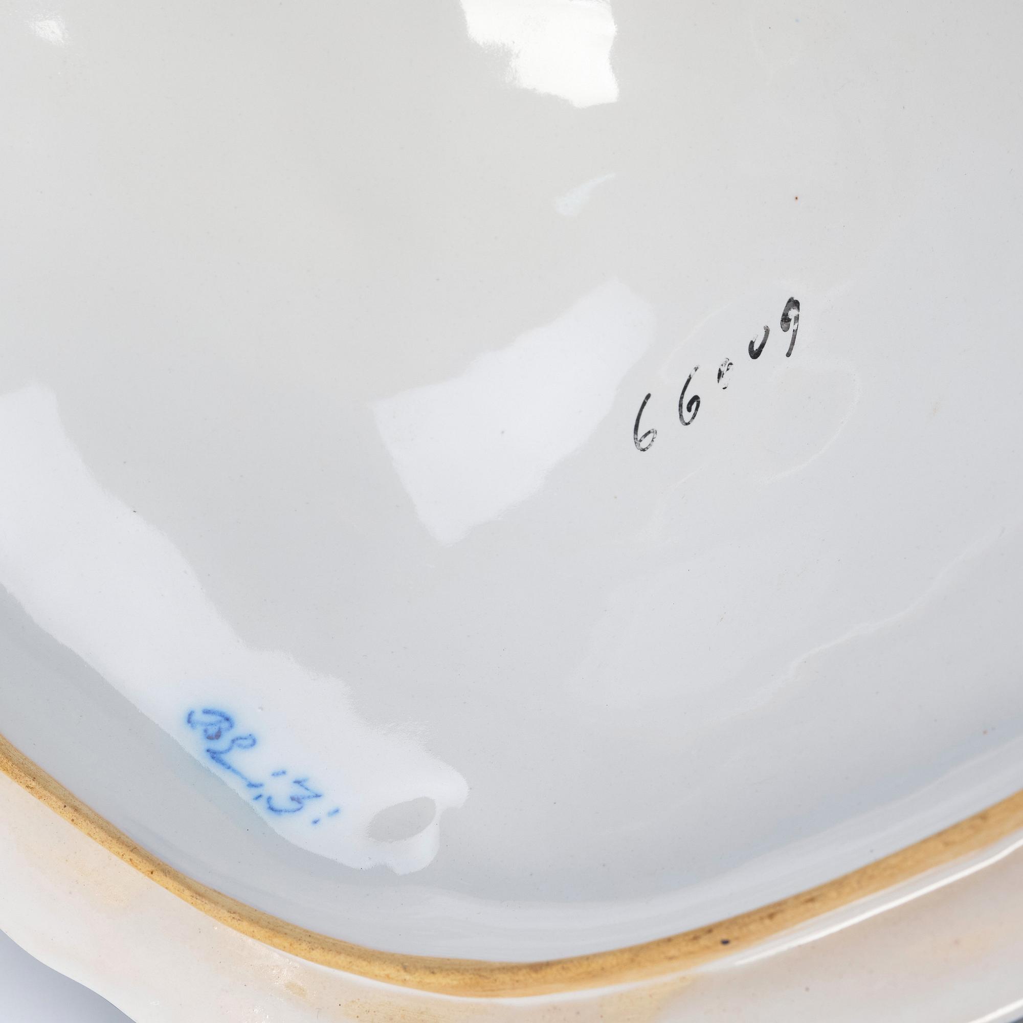 A Swedish Marieberg faience tureen with cover, dated 1765.