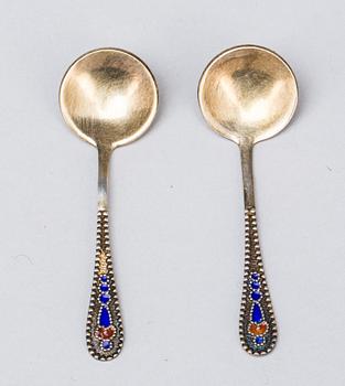 SALTKAR, ett par, silver och glas, Sovjetunionen. 1900-tal.