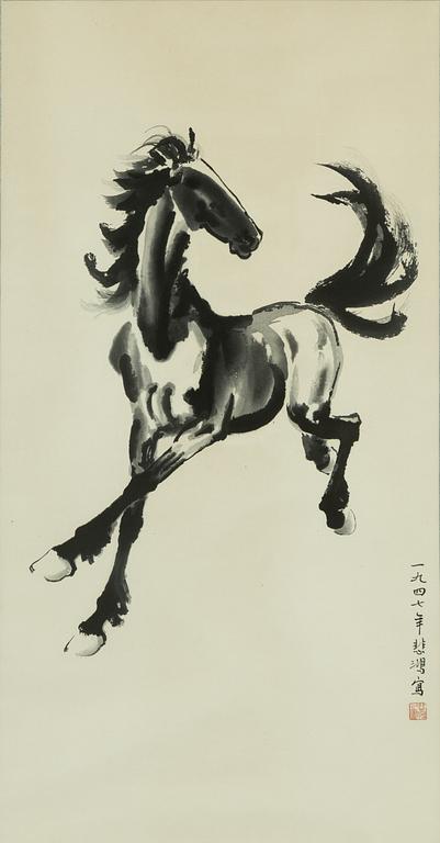 A Chinese woodblockprint after Xu Beihong, 20th century.