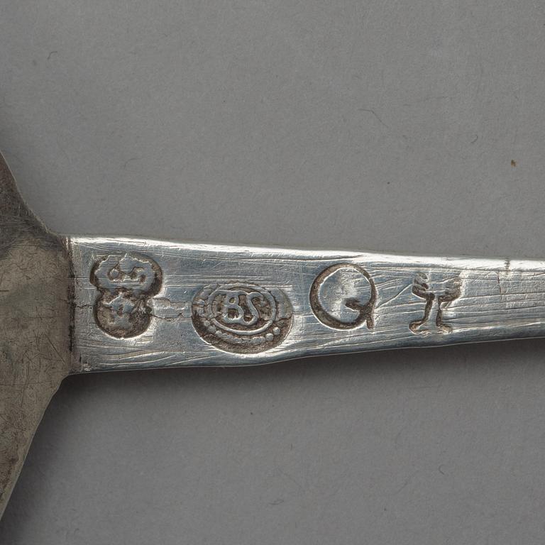 A Swedish 18th century parcel-gilt spoon, marks of Benedict Stechaus widow, Karlskrona 1716.