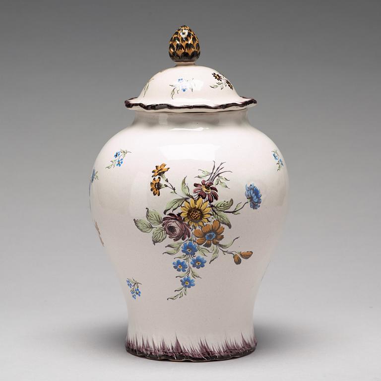 A Swedish Rörstrand faience jar with cover, 18th Century.