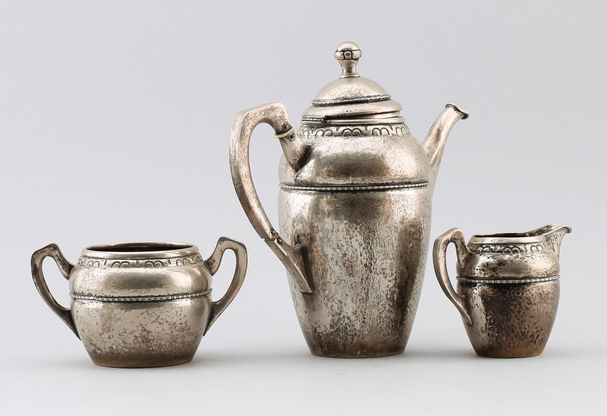 KAFFESERVIS, 3 delar, silver, Danmark 1918. Vikt ca 851 gram.