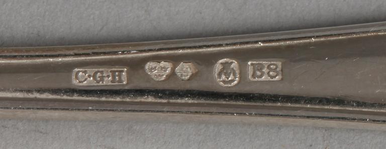 TESKEDAR, 6+6, silver, "Svensk spets", CG Hallberg o GuldsmedsAB, Stockholm, 1922-1928. Ca 205 g.