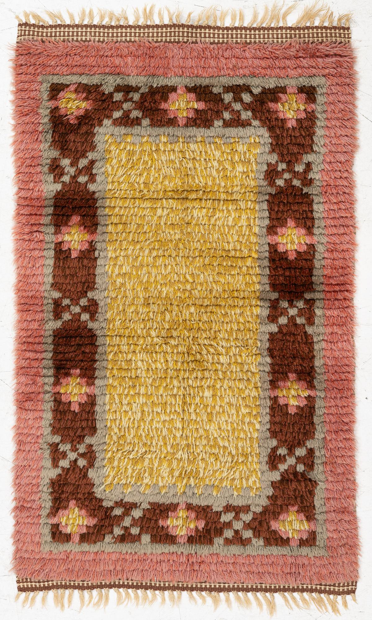 A knotte pile rya, Sweden, 1940s, c. 99 x 59 cm.