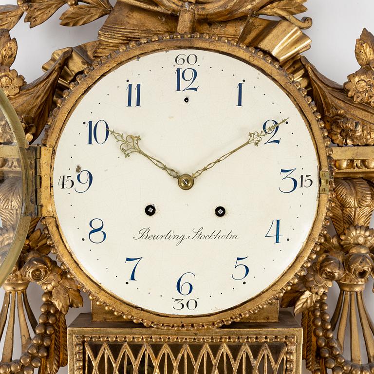 A late Gustavian wall clock by Per Henrik Beurling (master in Stockholm 1783-1806).