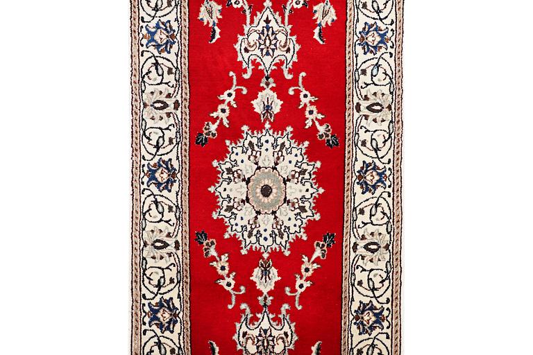 A runner carpet, Nain, part silk, 9 laa, c. 378 x 84 cm.