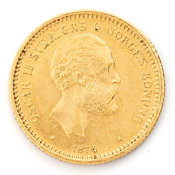 Guldmynt, Sverige, Oskar II,  10 kronor, 1874.