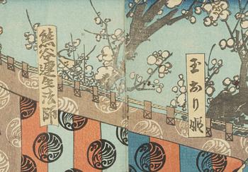 Utagawa Kunisada, färgträsnitt, diptyk, Japan, 1800-talets mitt.