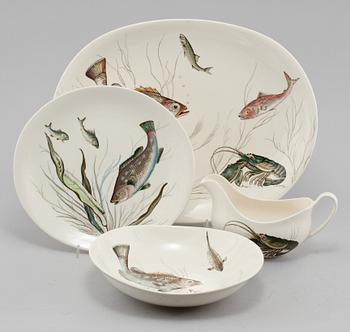 SERVISDELAR, 9 st, flintgods, "Fish", Johnson Bros, England, 1900-talets fjärde kvartal.