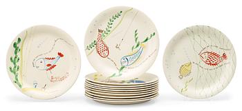 A set of twelve Stig Lindberg 'Löja' plates, Gustavsberg 1948-62.