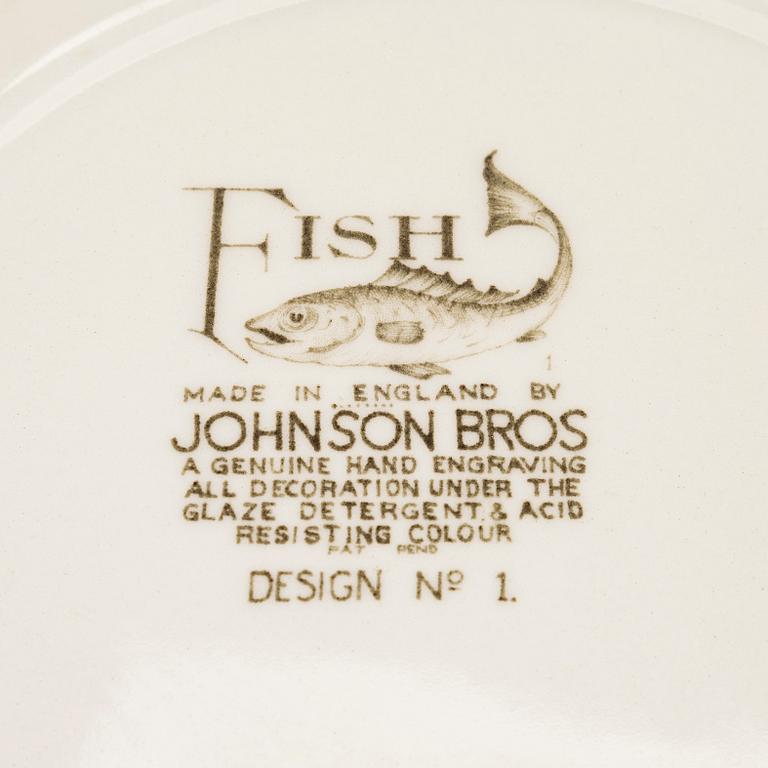 18 “Fishes” plates, earthenware, Johnson Bros, England, first half/mid-20th century.