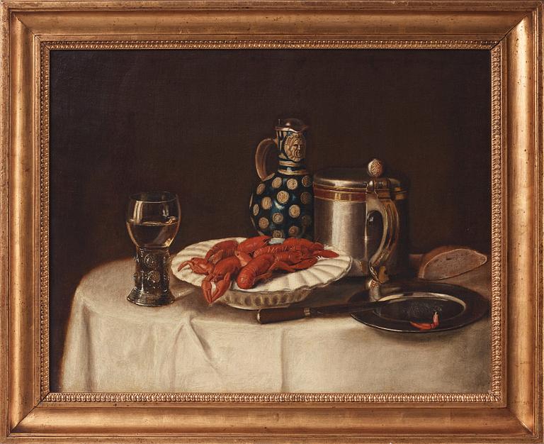 Swedish artist, 18th Century, still life with crayfish and drinking jugs.