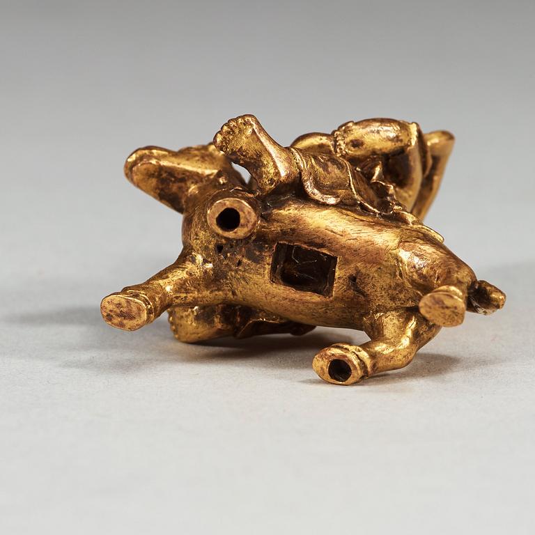 A gilt bronze figure of a Boddhisatva on a horse, Qing dynasty, 18/19th Century.