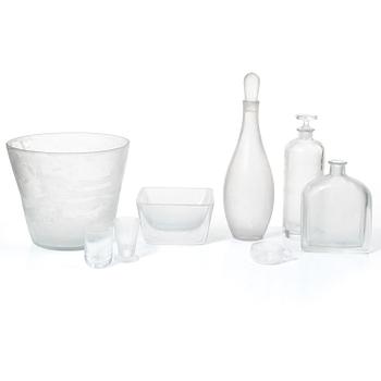 Vicke Lindstrand, servisdelar, 26st, glas, "Iced", Orrefors.