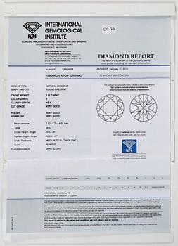 DIAMANT, oinfattad briljantslipad, 1.51 ct, E-F/VS enligt certifikat från IGI.