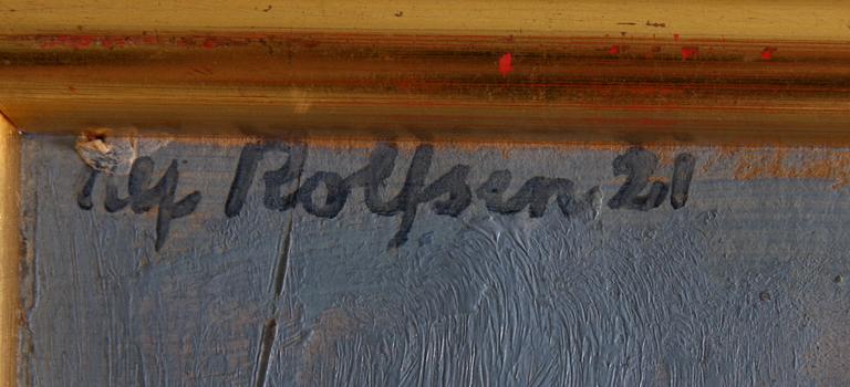 ROLFSEN, ALF, olja på pannå, sign o dat 21. Prov; Olof Sager.