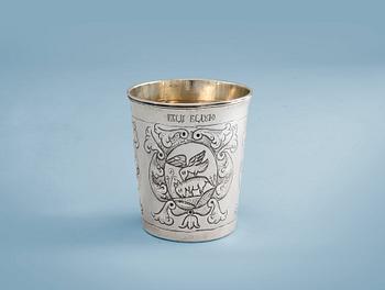 A BEAKER, silver. Faint marks. Moscow 1740. Height 7,5 cm, weight 74 g.