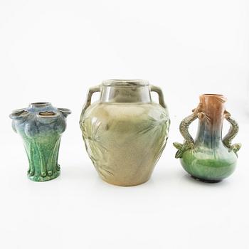 Vases 3 pcs Höganäs Art Nouveau early 20th century.