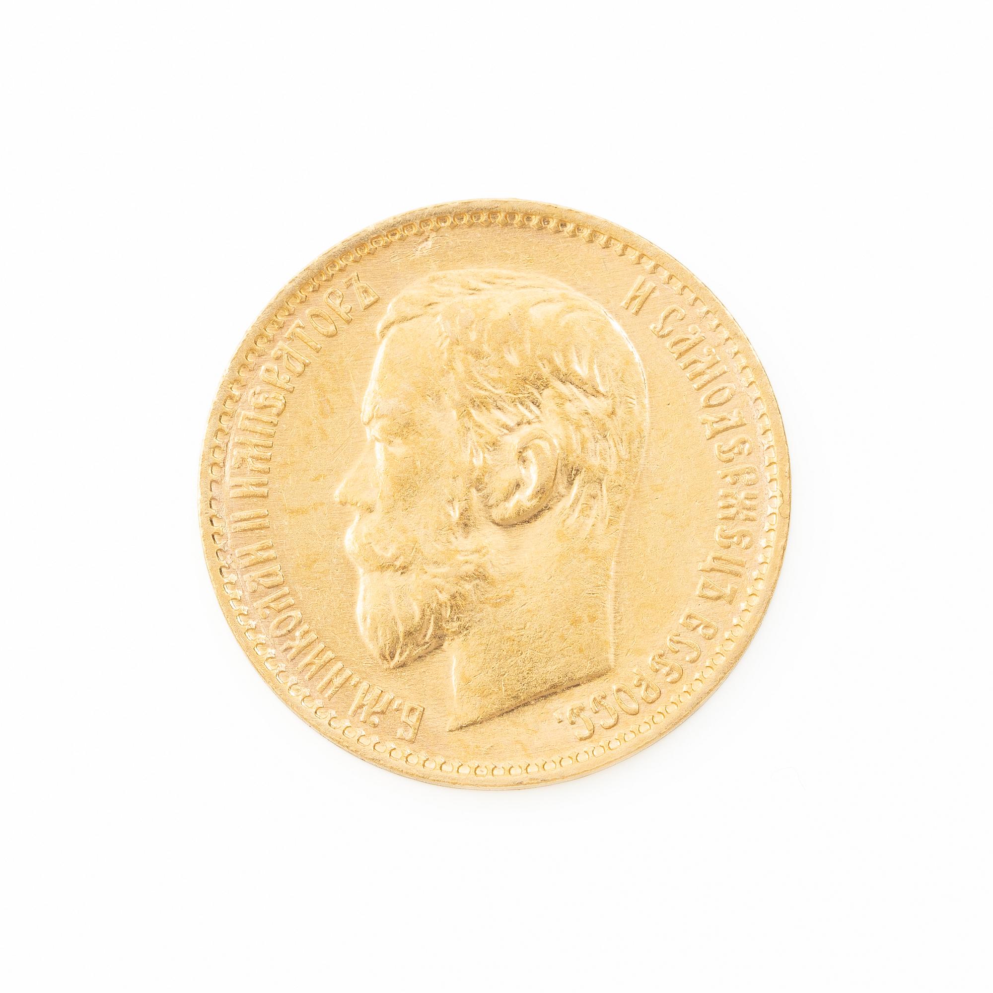 Gold coin, Nicholas II, Russia, 5 Rubles, 1899.