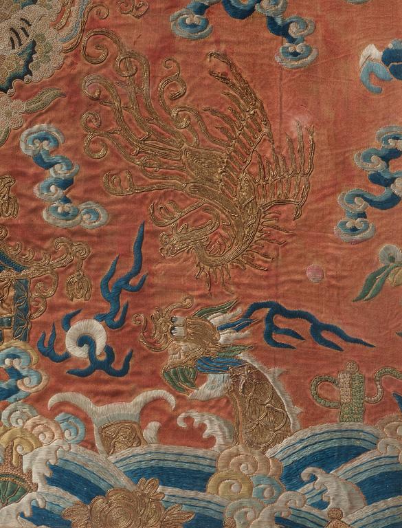 A Chinese silk embroidery, Qing dynasty (1644-1912).