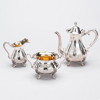 KAFFESERVIS, 3 delar, silver, Kultakeskus, Tavastehus 1970. Tot. vikt ca 1268 g.