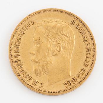 Gold coin, Russia, Nicholas II, 5 rubles 1897.