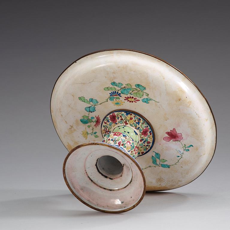 An enamel on copper tazza, Qing dynasty, 19th Century.
