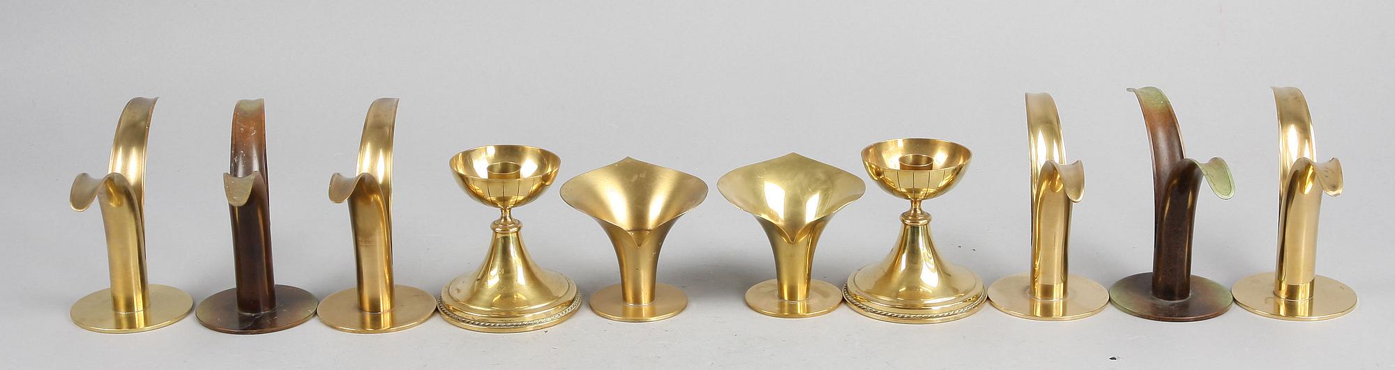 PARTI LJUSSTAKAR, 5 par, mässing, bl.a. "Lilja", Ivar Ålenius Björk, Ystad Metall, 1900-talets andra hälft.