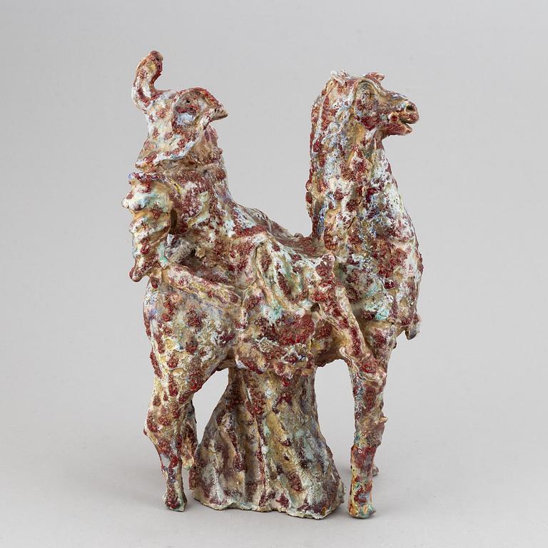 Marcello Fantoni, a stoneware sculpture of Don Quijote on horseback, Italy mid 20th century.