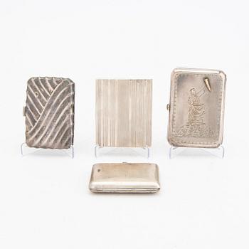 A set of four 19th/20th century silver cigarette cases, total weight 342 grams.